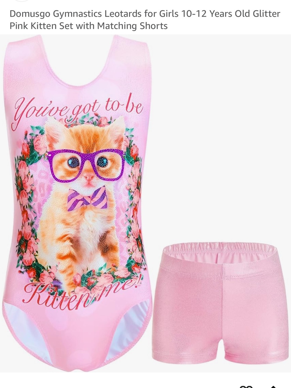 Pink Kitten Glitter Girls Leotard & Shorts Set
